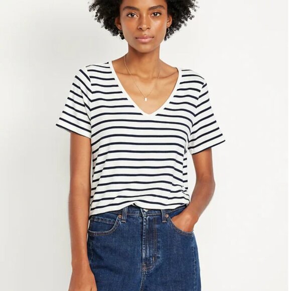 Old Navy EveryWear V-Neck T-Shirt Navy Stripe M - Picture 1 of 11